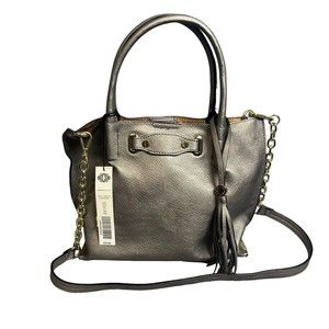 Kate Landry Vegan Leather Silver Color Shoulder Bag Detachable Strap NWT